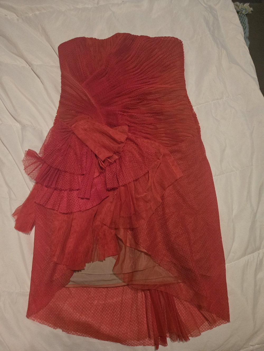 BCBG Runway Red Strapless Ruffled Cocktail Dress